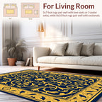 Royal Blue Gold Ornate Flourish Rug