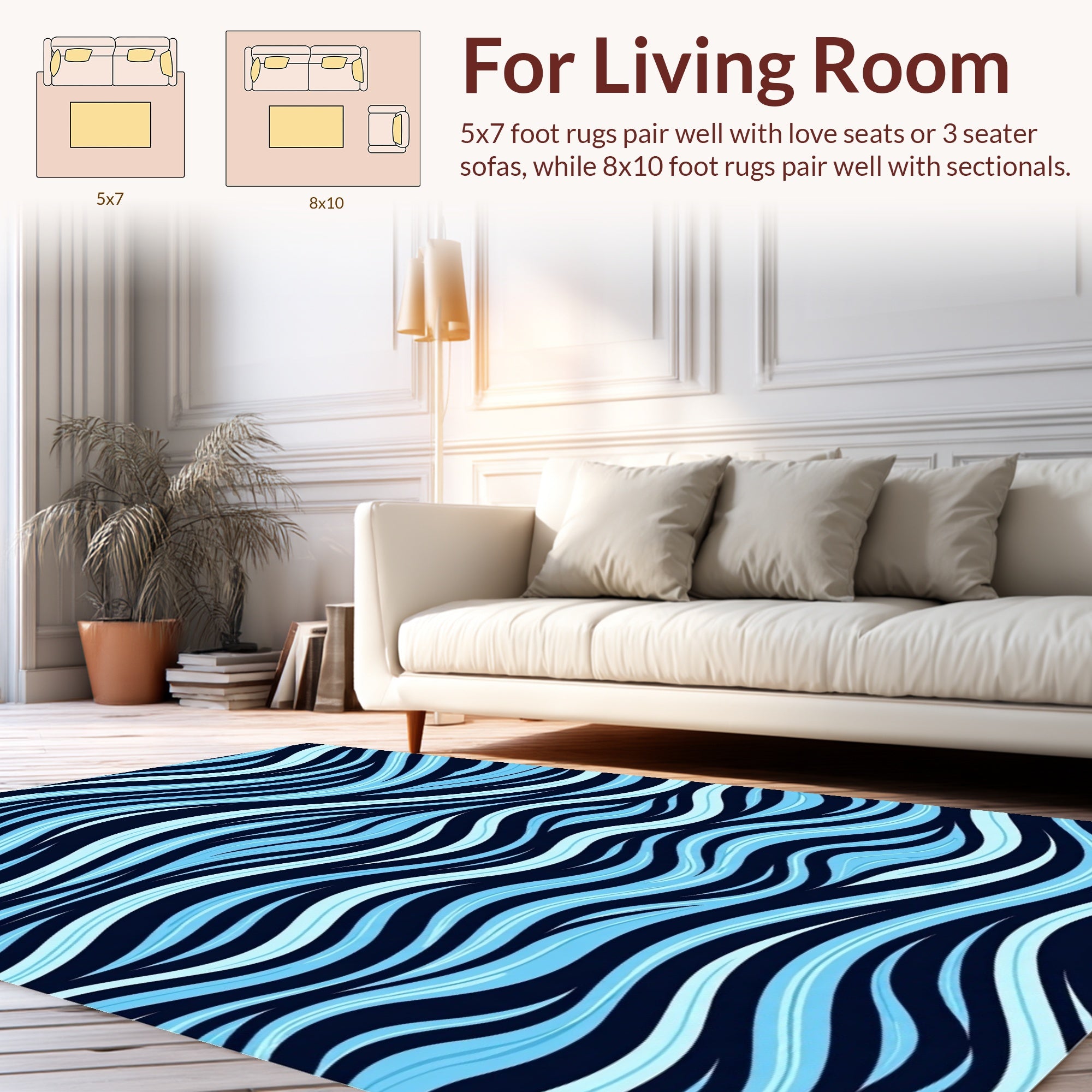 Abstract Blue Wave Pattern Rug