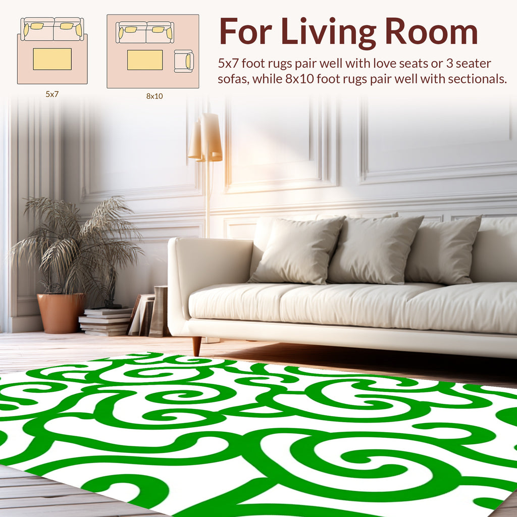 Green Swirl Patterned Abstract Design Rug