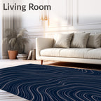 Navy Blue Swirling Lines Pattern Rug