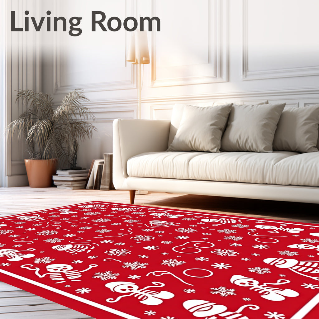 Whimsical Skeleton Snow Flake Red Rug