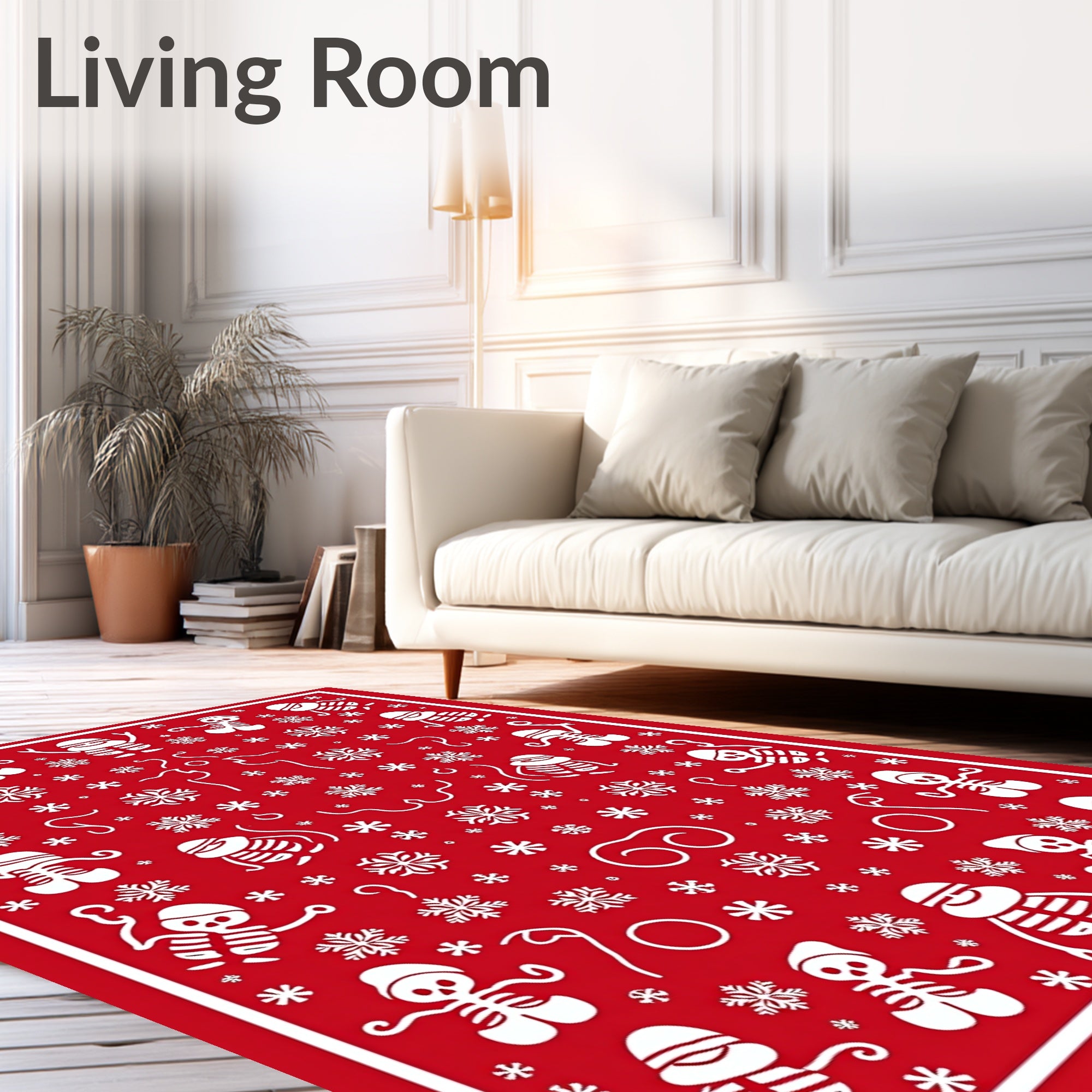 Whimsical Skeleton Snow Flake Red Rug