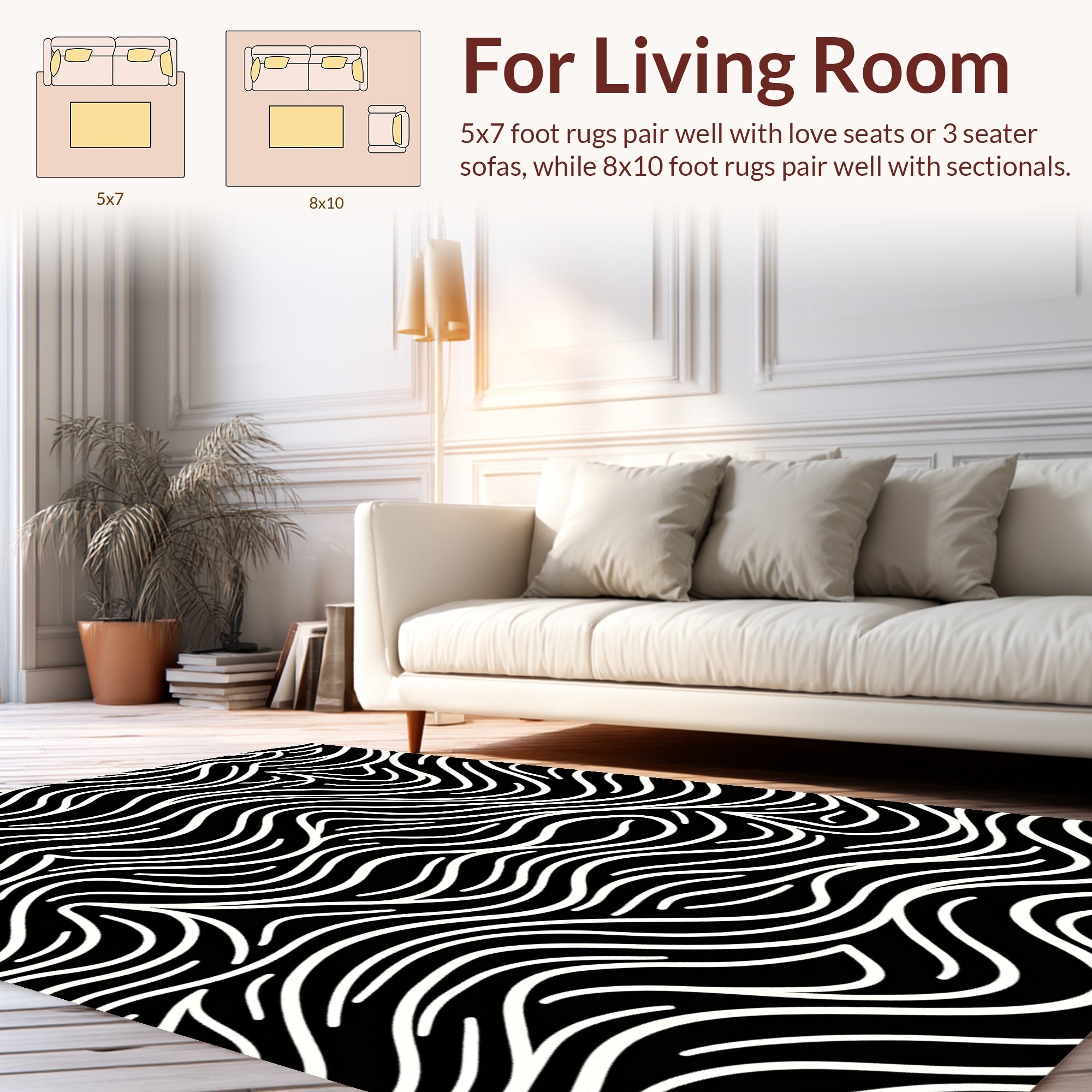 Black White Flowing Lines Pattern Rug