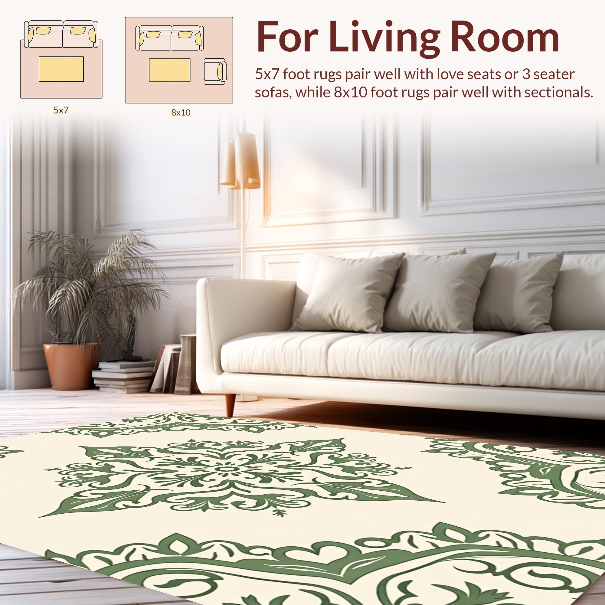 Ornate Green Vintage Floral Medallion Rug