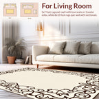Ornate Scrollwork Leaf Pattern Border Rug