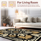 Elegant Gold Leaf Floral Motif Rug