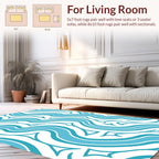 Abstract Wavy Aqua Lines Design Rug