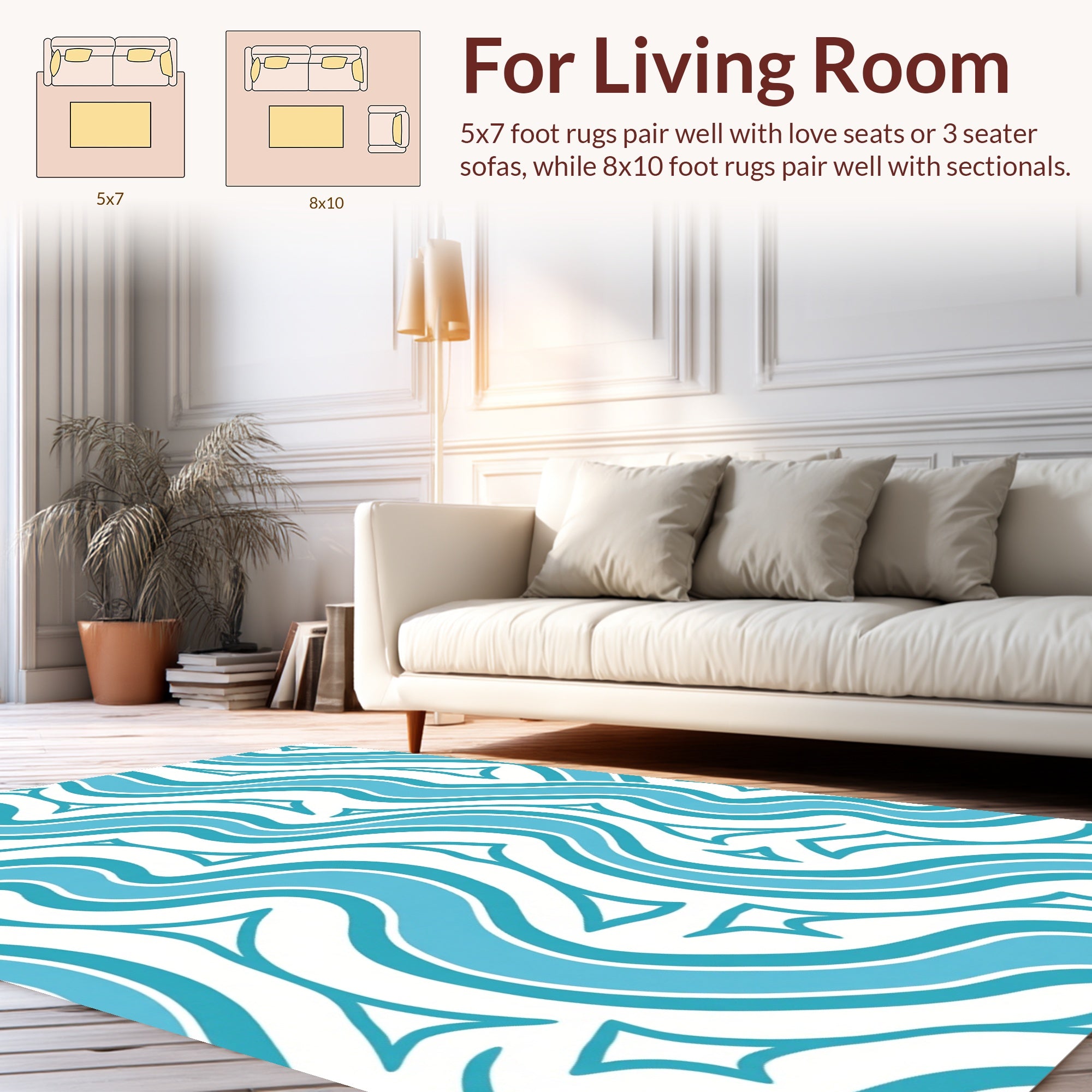 Abstract Wavy Aqua Lines Design Rug
