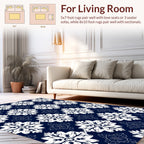 Classic Navy White Floral Pattern Rug