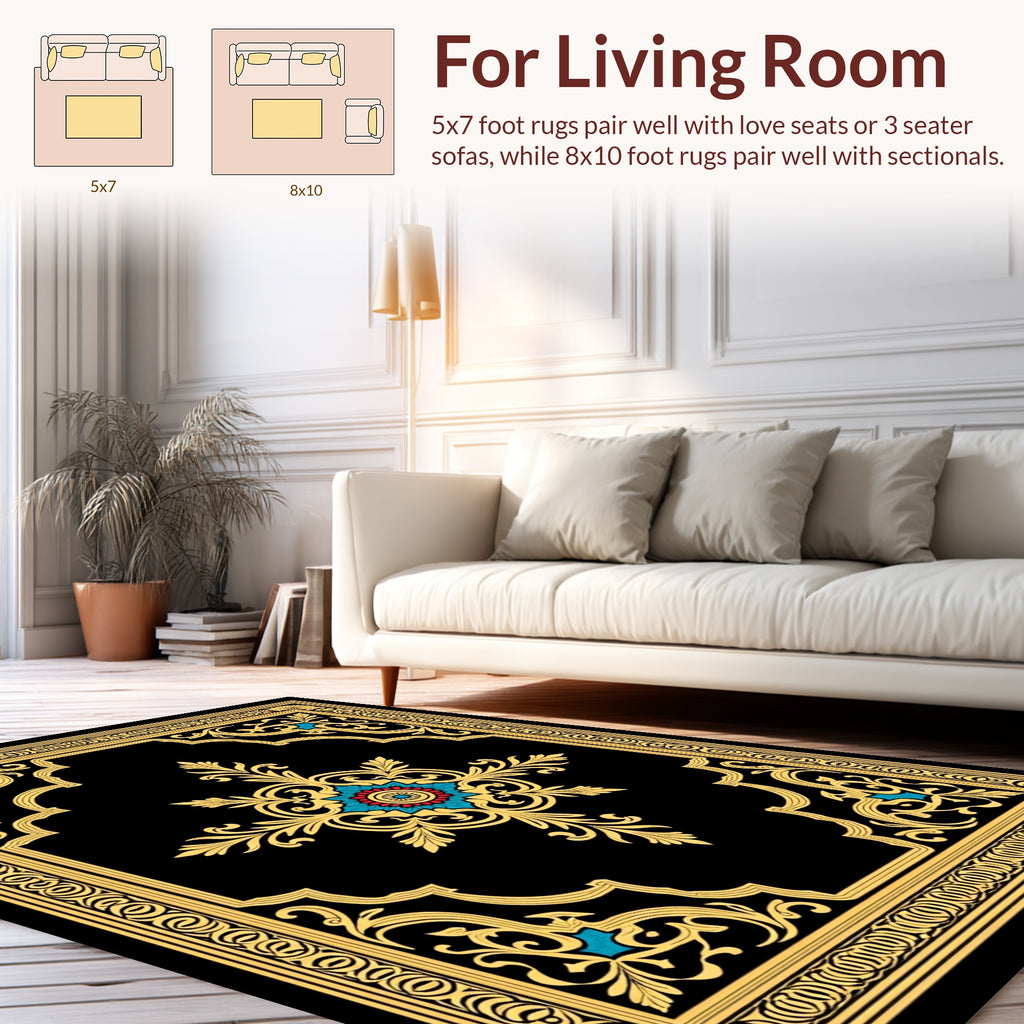 Ornate Gold Floral Medallion Rug