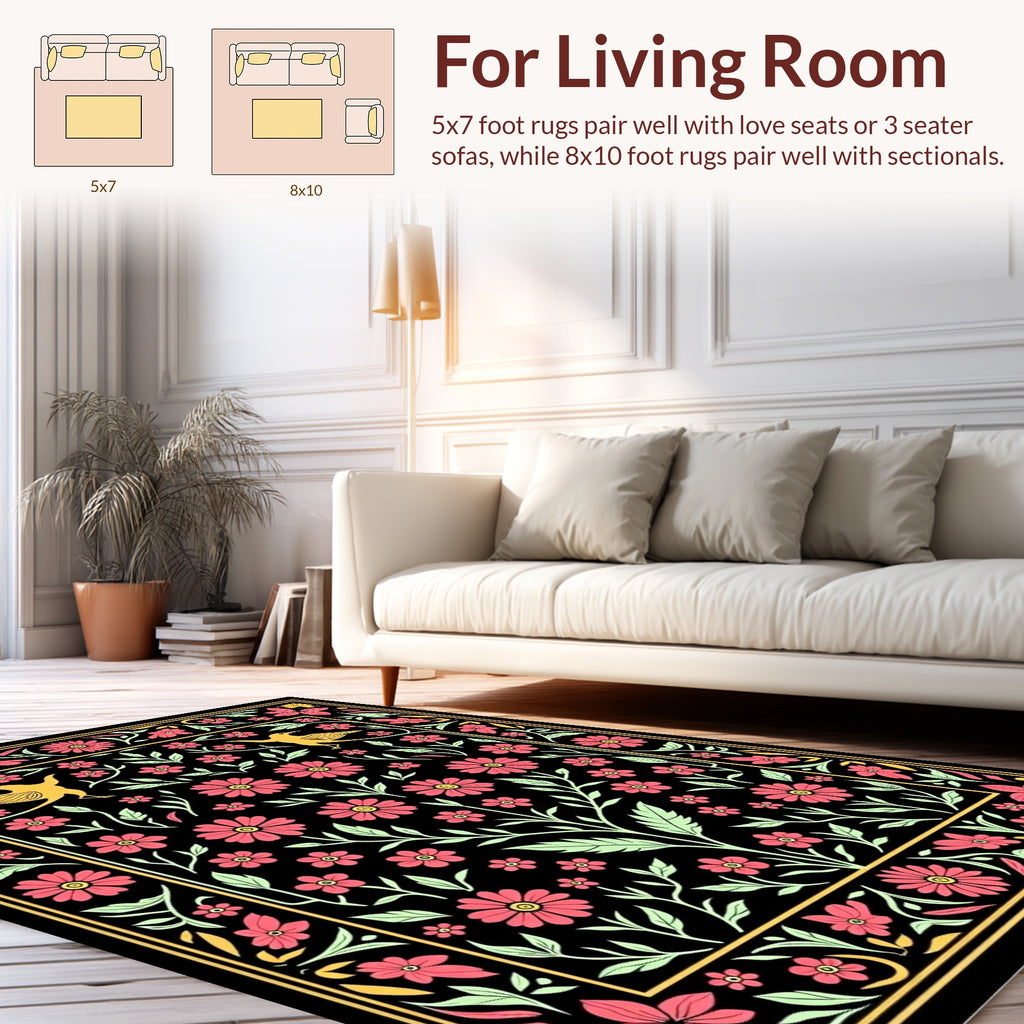 Floral Bird With Yellow Accents Design Rug