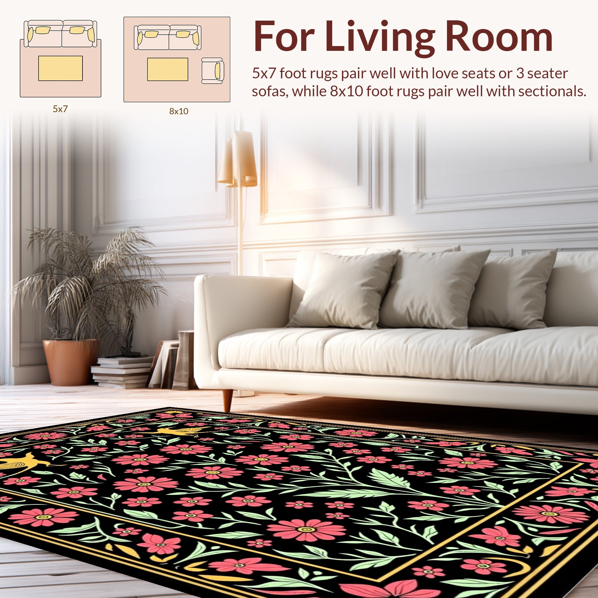 Floral Bird With Yellow Accents Design Rug