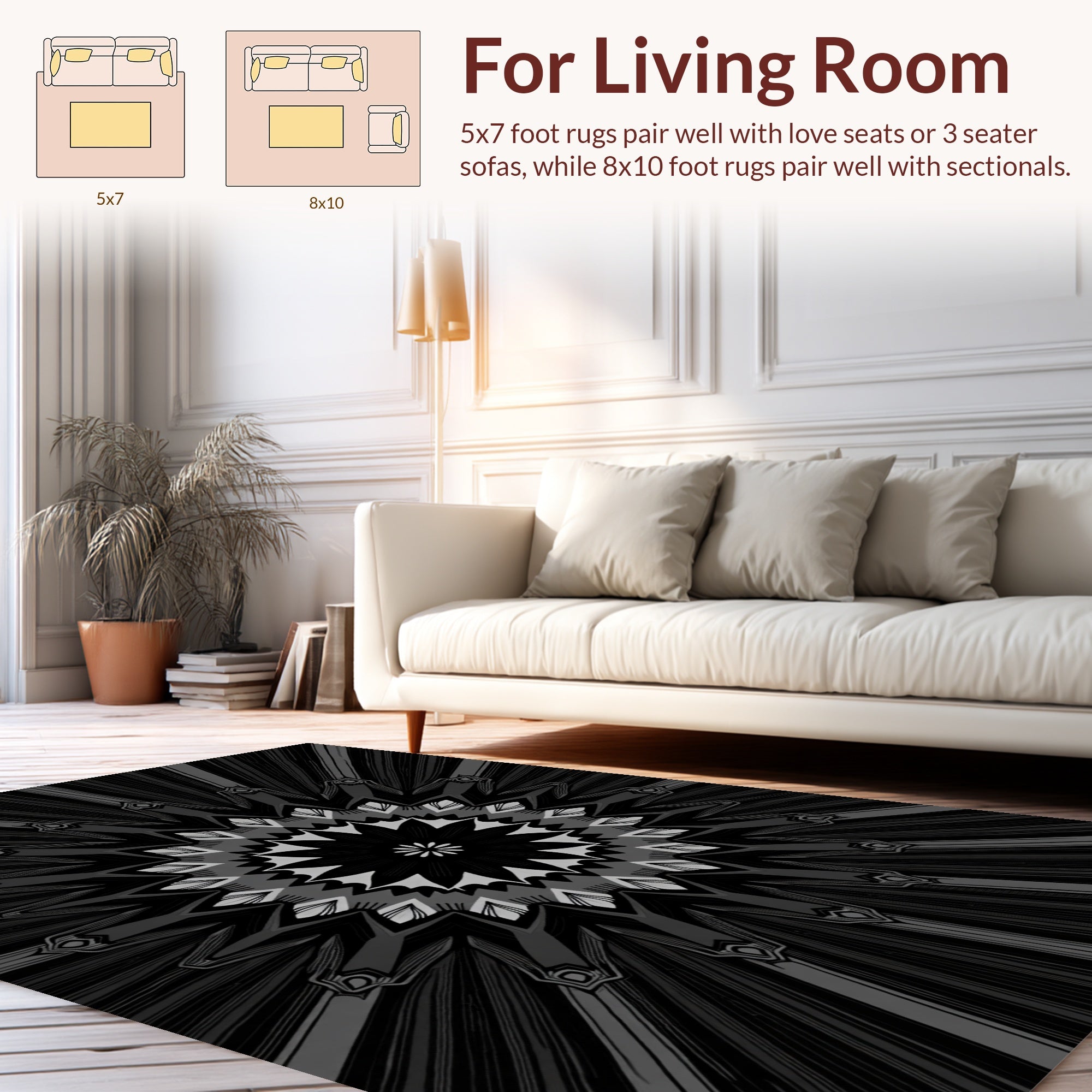 Radiating Dark Geometric Mandala Pattern Rug