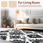 Black White Floral Damask Pattern Rug