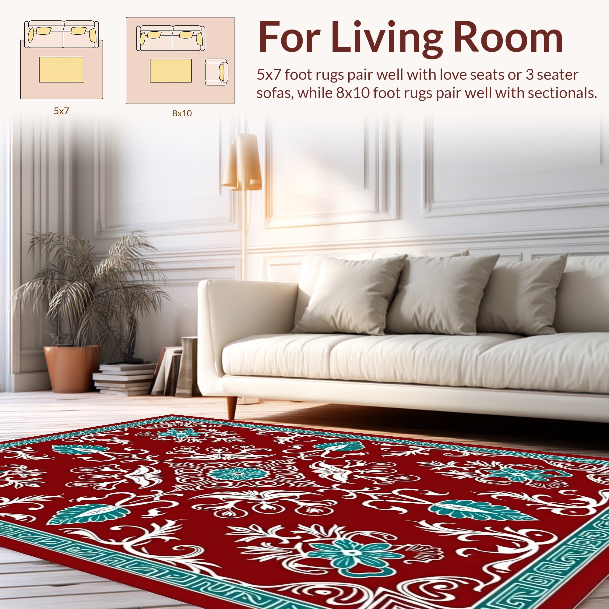 Ornate Floral Red Teal Design Rug