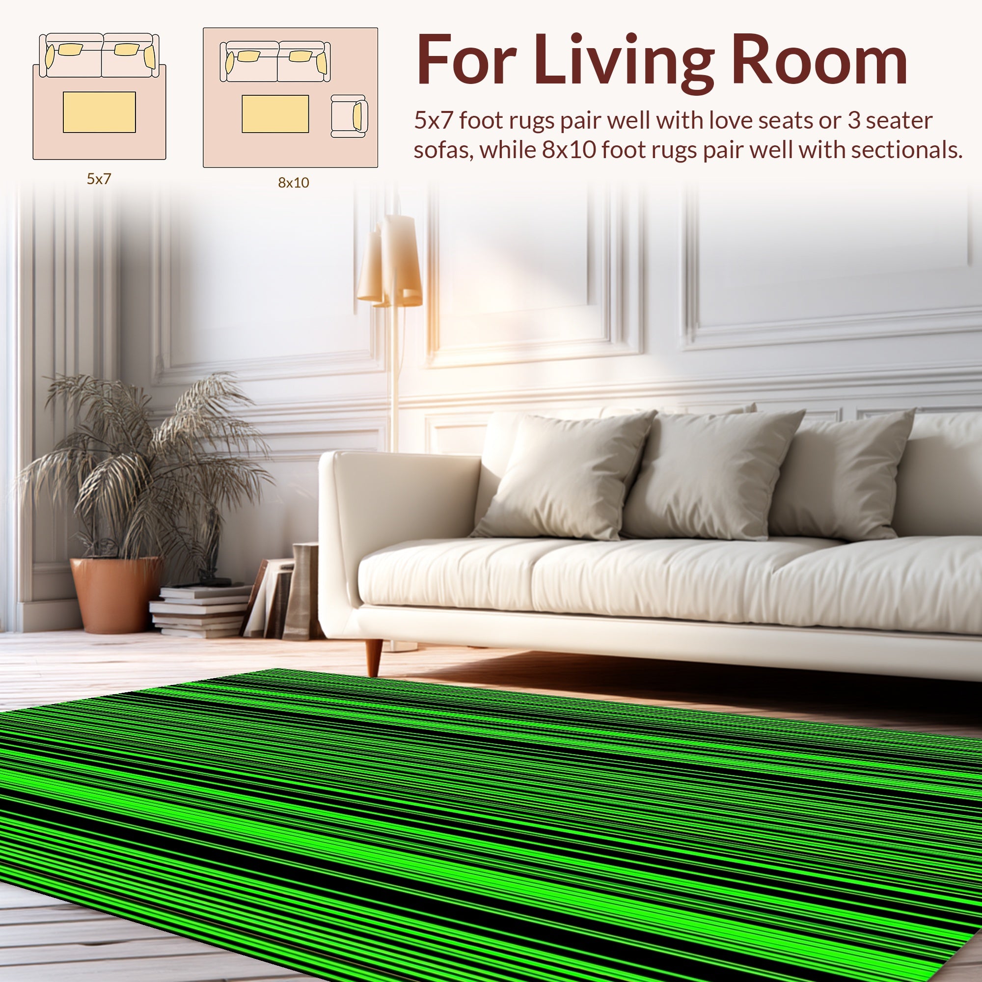 Bold Black Neon Green Lines Rug