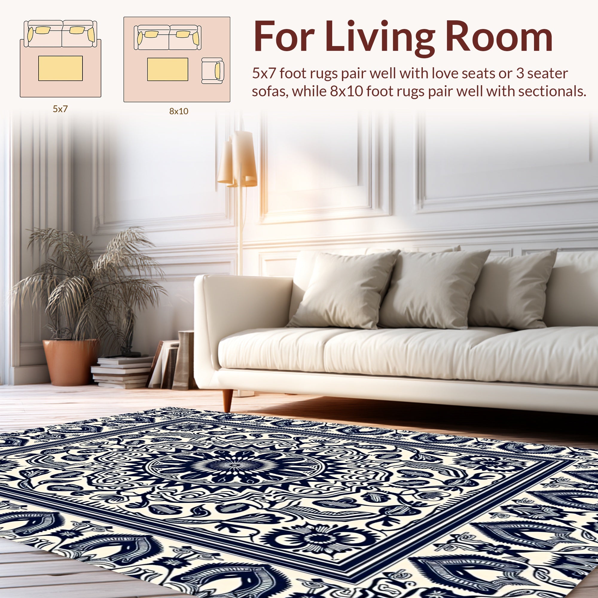 Intricate Floral Medallion Monochrome Design Rug