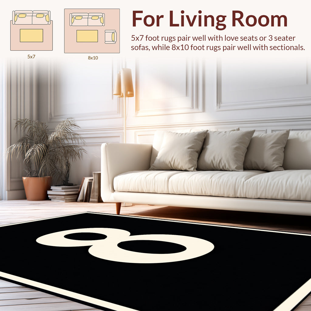 Bold Black Cream Number 8 Rug