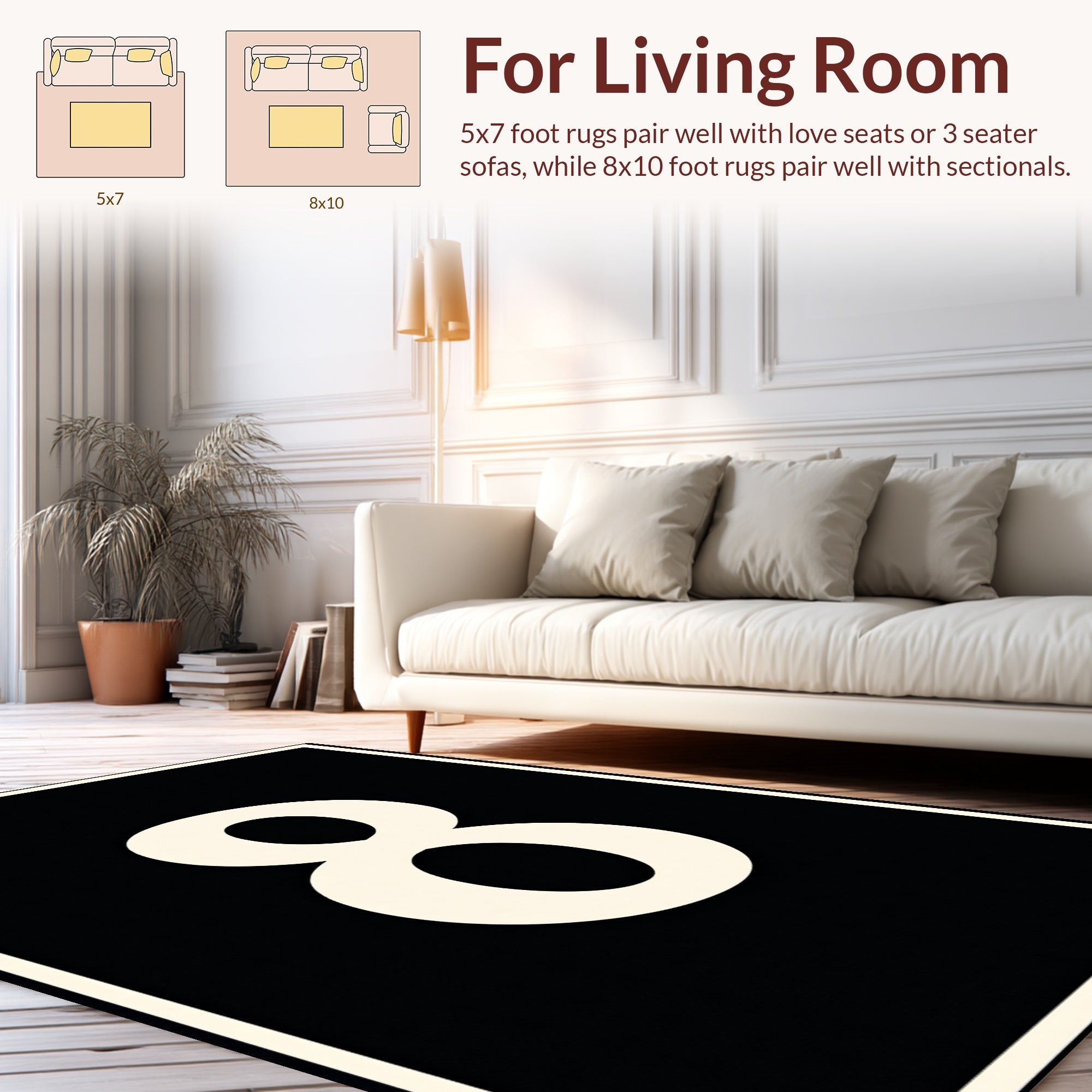 Bold Black Cream Number 8 Rug