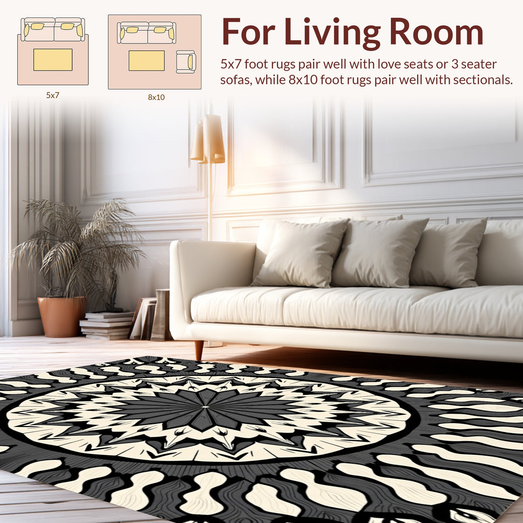 Radiating Monochrome Mandala Pattern Rug