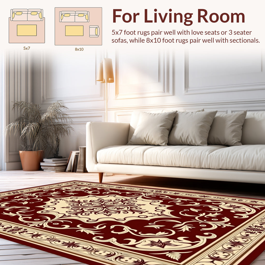 Classic Floral Damask Intricate Border Rug