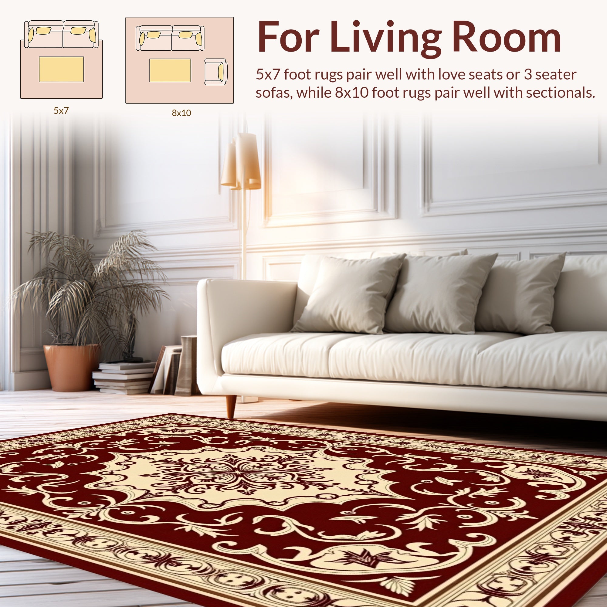 Classic Floral Damask Intricate Border Rug