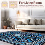 Dark Blue Floral Scroll Pattern Rug