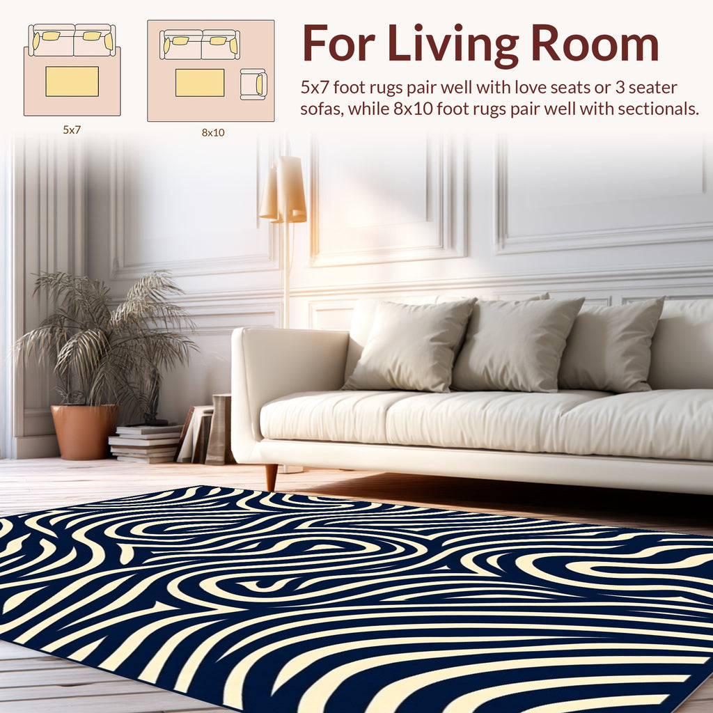 Dark Blue Beige Swirl Pattern Design Rug
