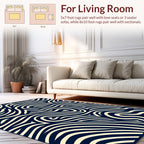 Dark Blue Beige Swirl Pattern Design Rug