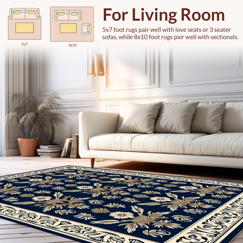 Classic Floral Medallion Navy Rug
