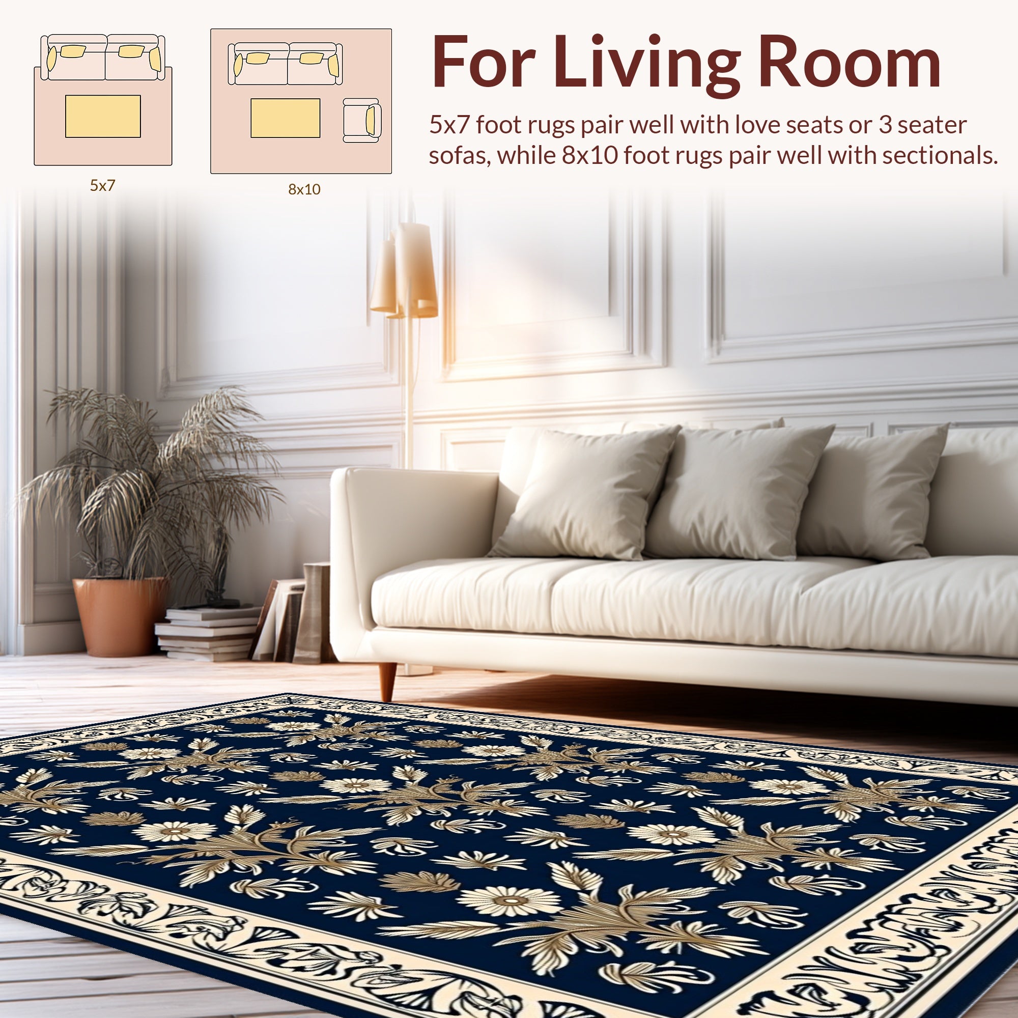 Classic Floral Medallion Navy Rug
