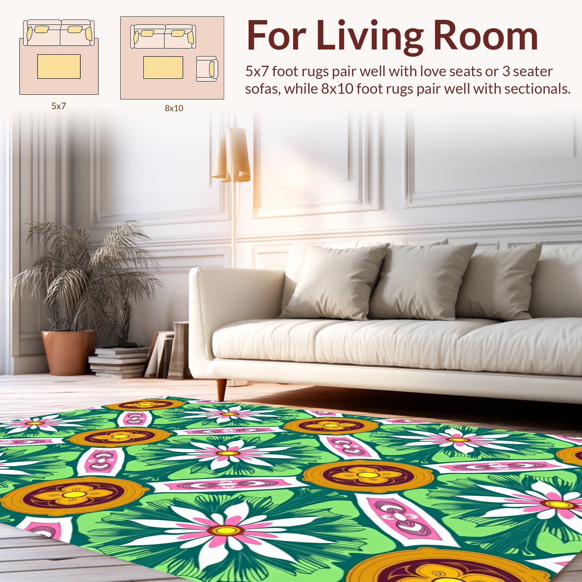Artistic Floral Diamond Pattern Rug