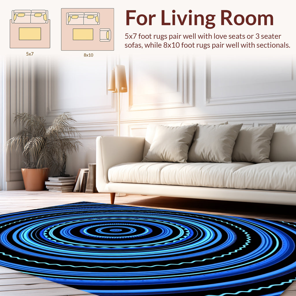 Concentric Blue Circles Pattern Rug