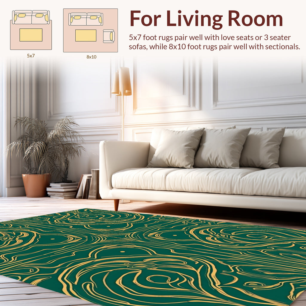 Art Nouveau Gold Emerald Swirl Design Rug