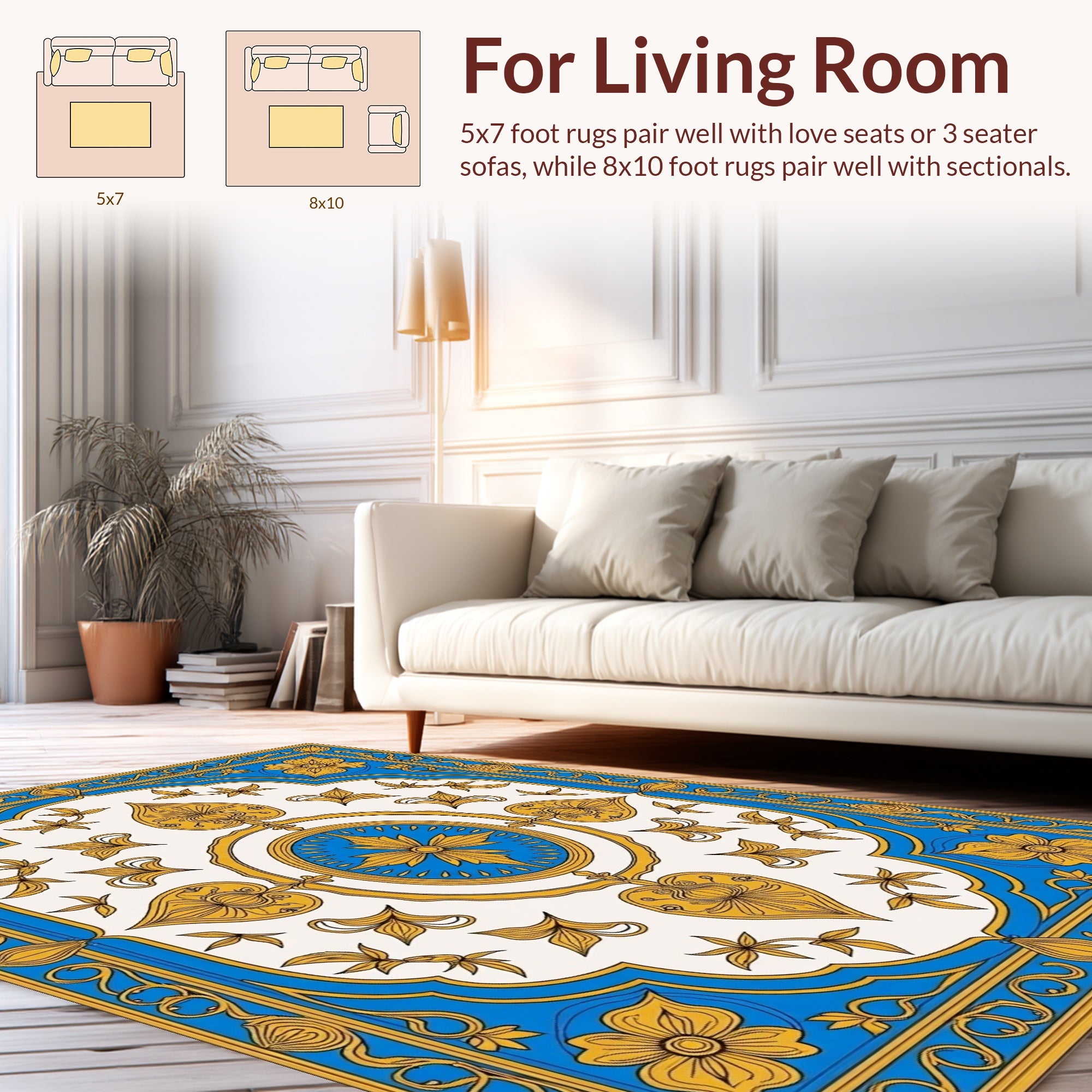 Royal Blue Geometric Floral Medallion Design Rug