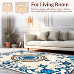 Intricate Blue Floral Medallion Design Rug