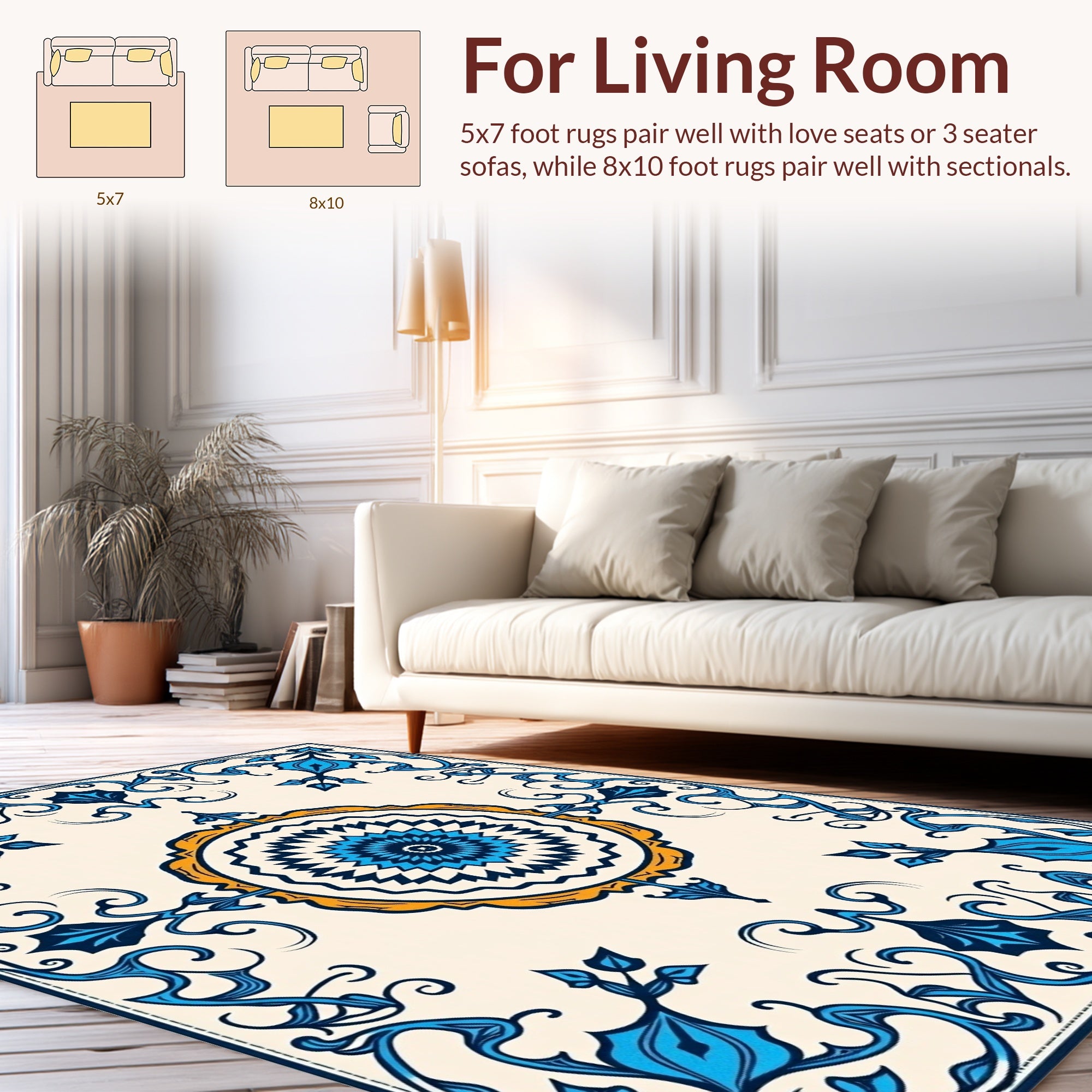 Intricate Blue Floral Medallion Design Rug