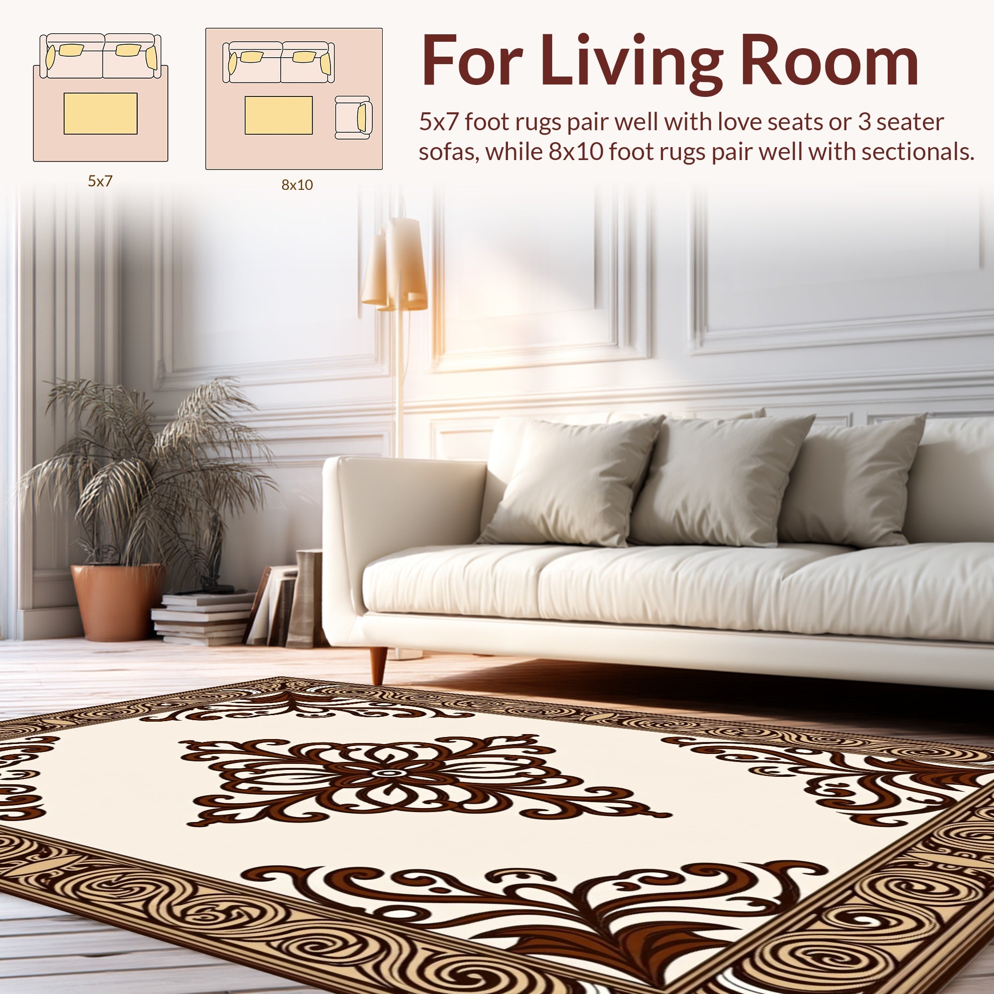 Elegant Scrollwork with Central Floral Motif Rug