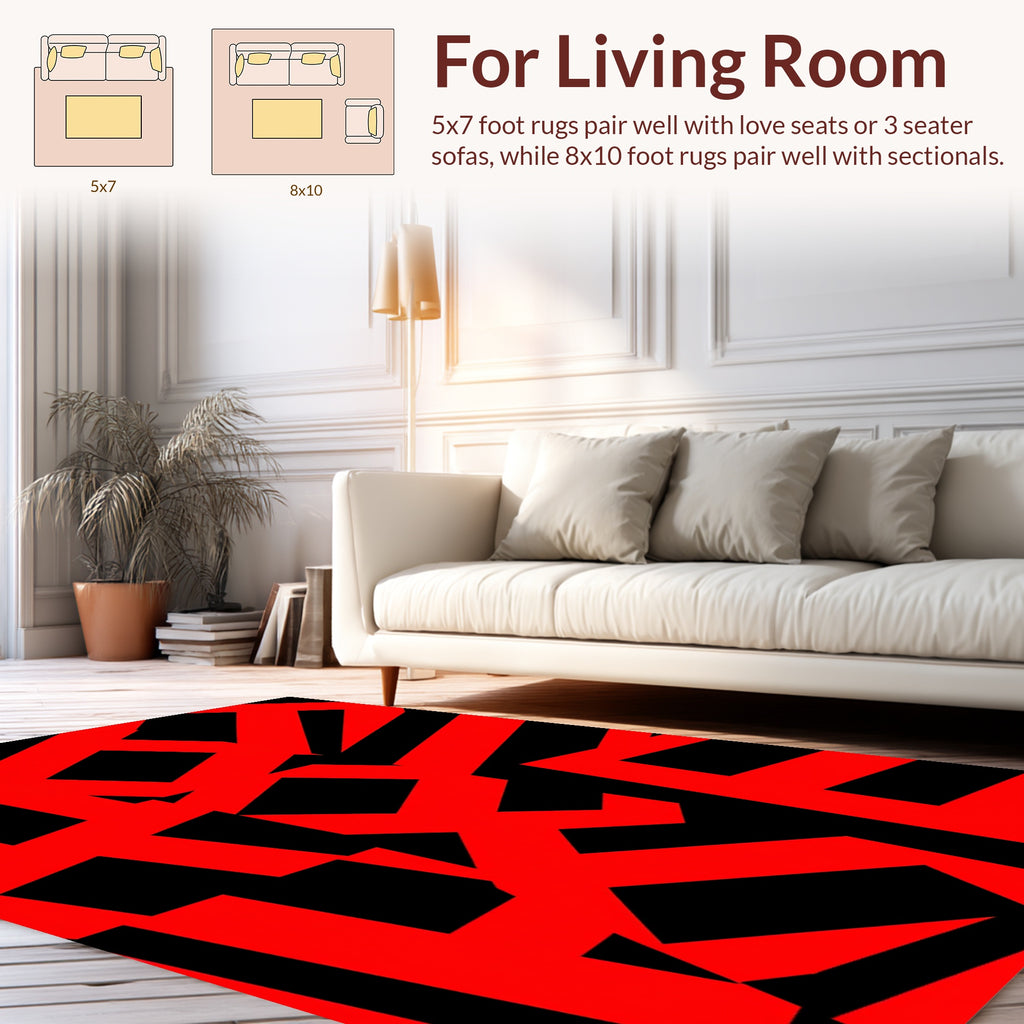 Bold Red Abstract Geometric Design Rug