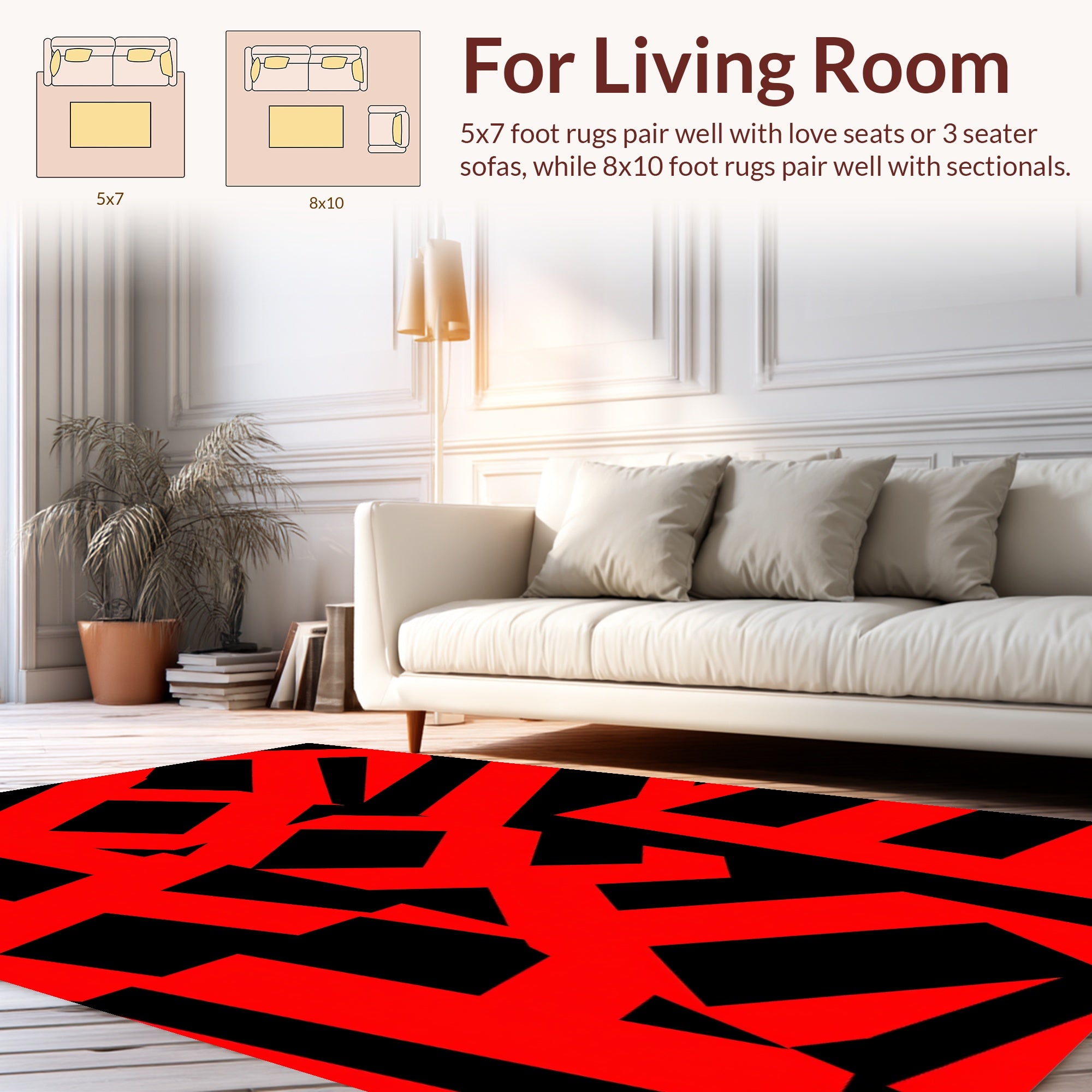 Bold Red Abstract Geometric Design Rug