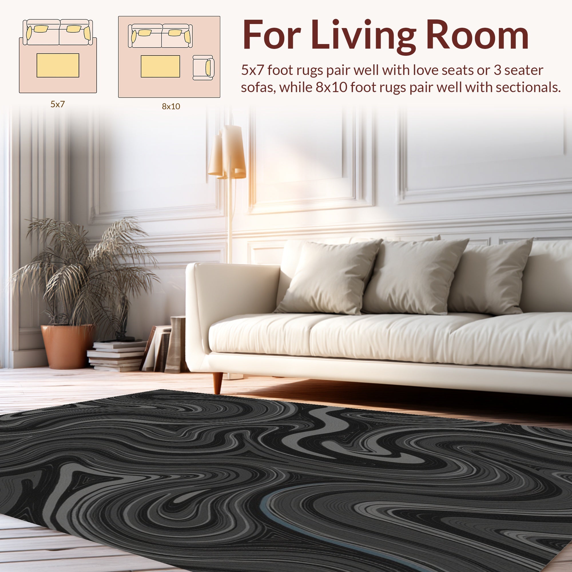 Monochromatic Swirl Marble Pattern Rug
