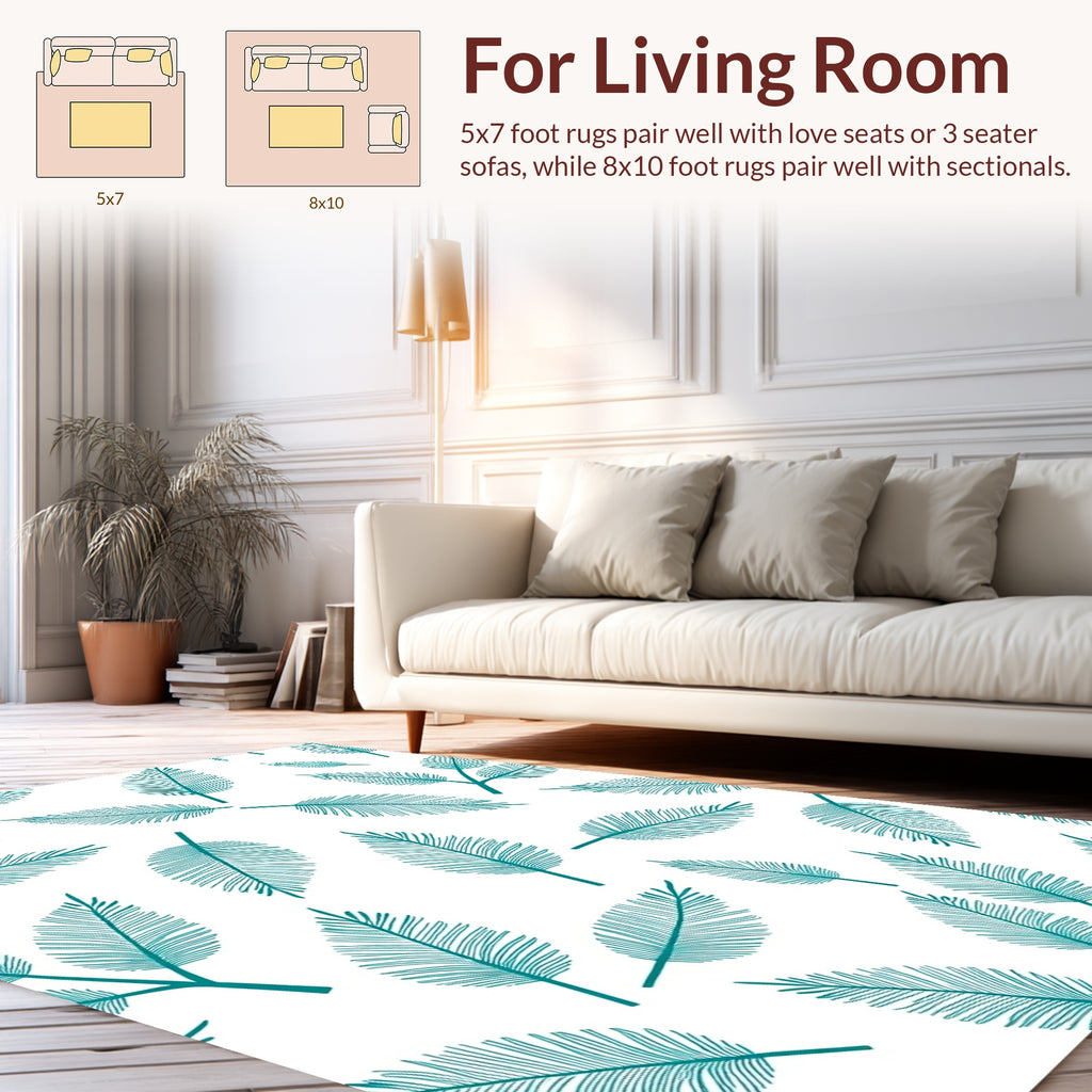 Elegant Teal Leaf Pattern Rug