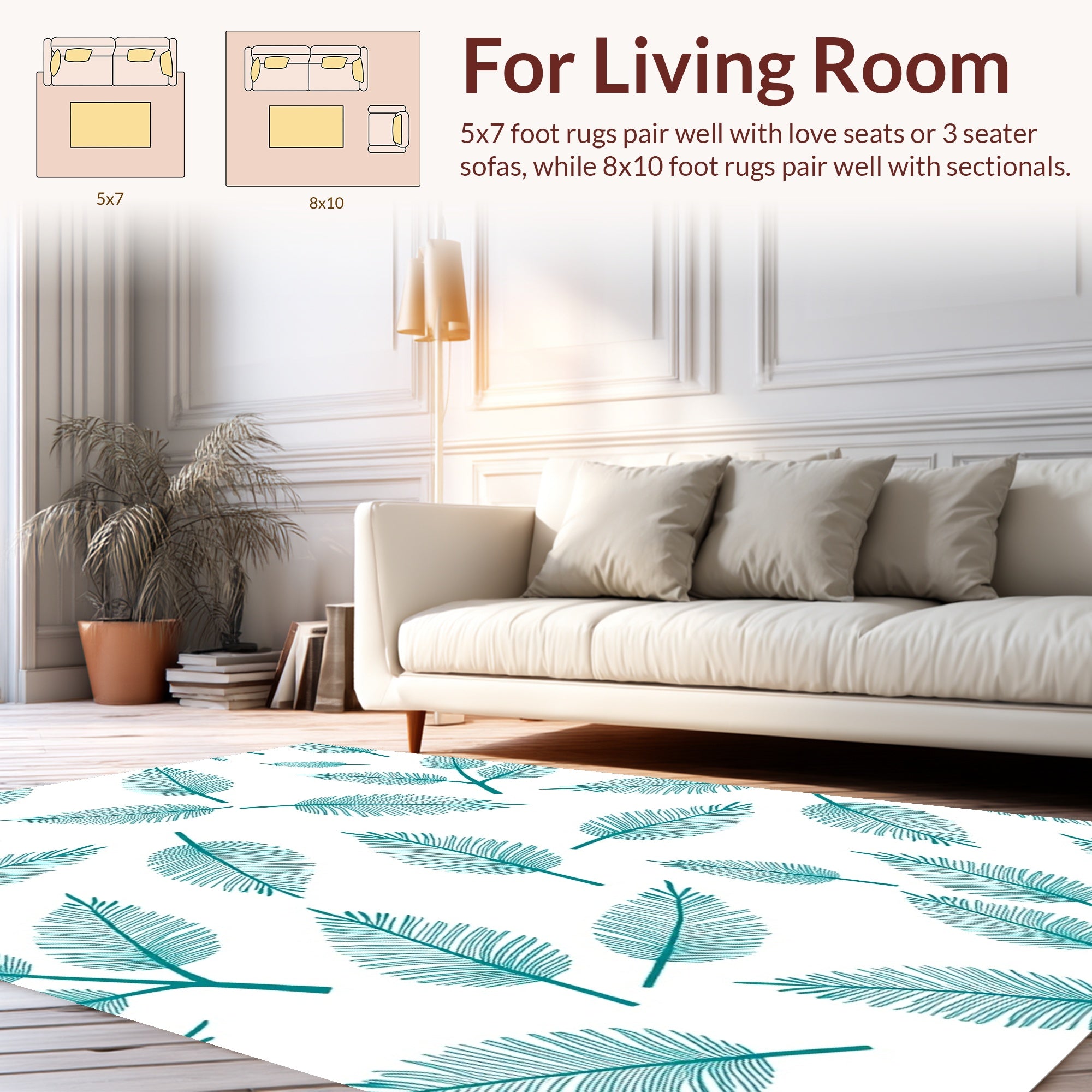 Elegant Teal Leaf Pattern Rug