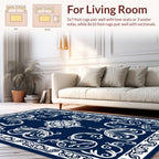 Elegant White Floral Scrollwork Design Rug