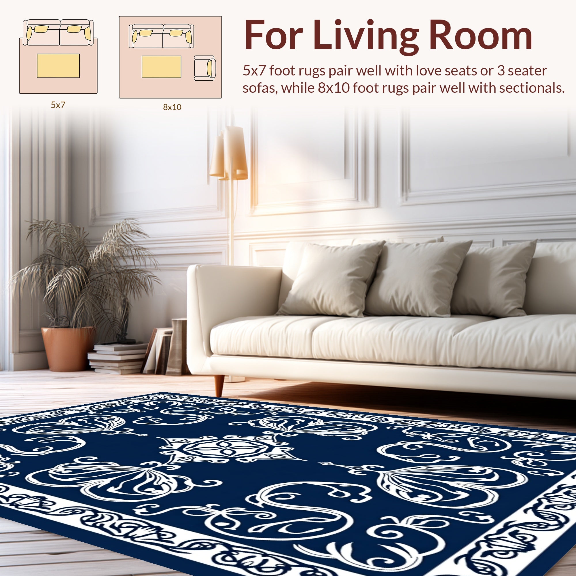 Elegant White Floral Scrollwork Design Rug