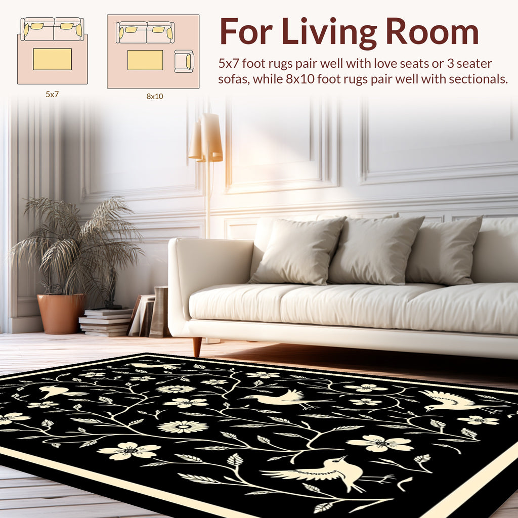 Birds and Flowers Whimsical Folk Art Rug