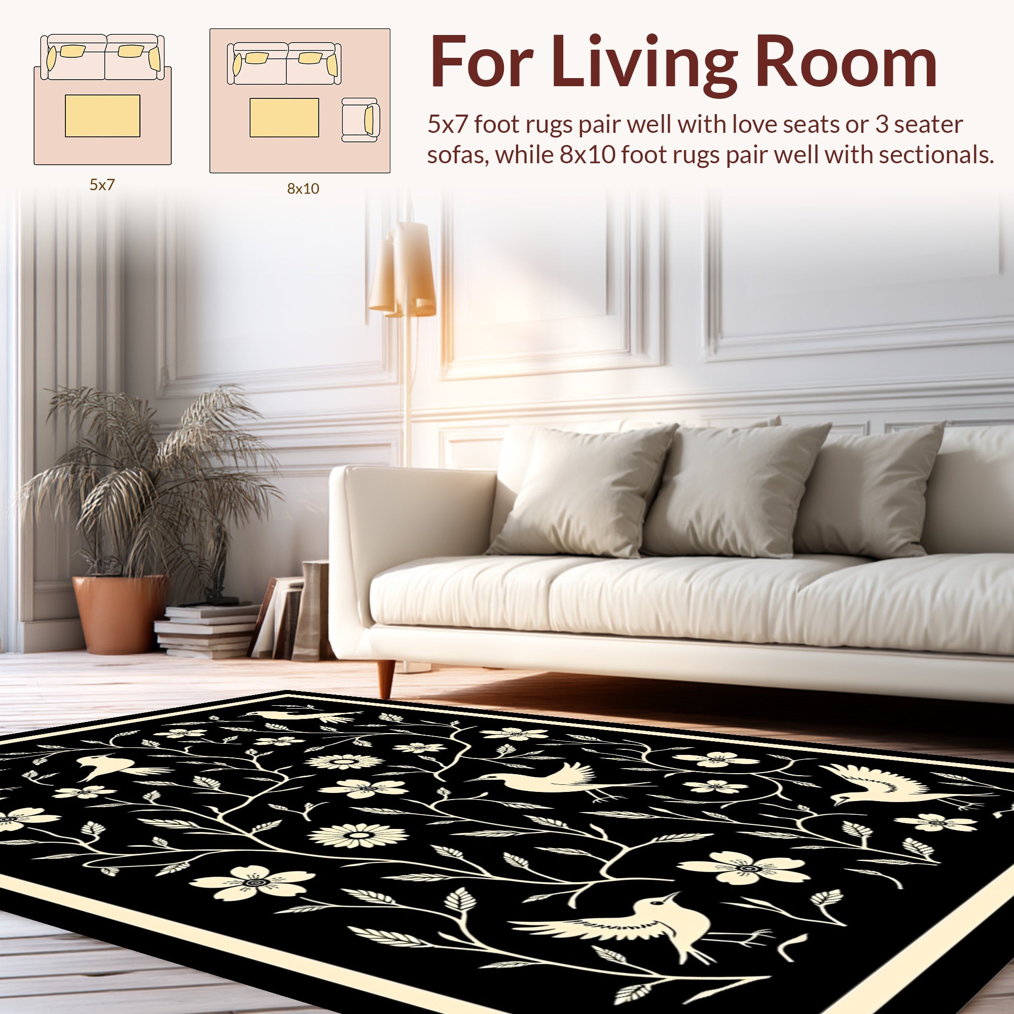 Birds and Flowers Whimsical Folk Art Rug