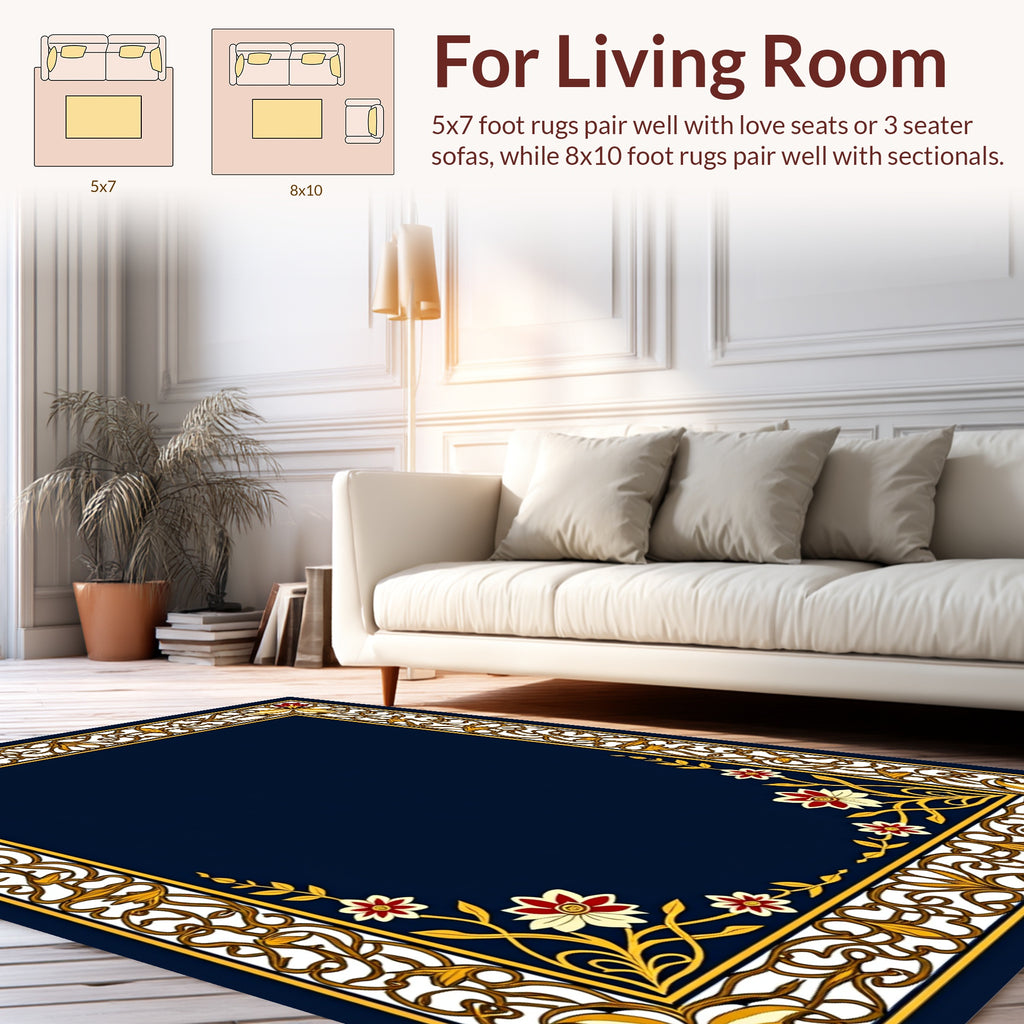Ornate Floral Border Design Rug