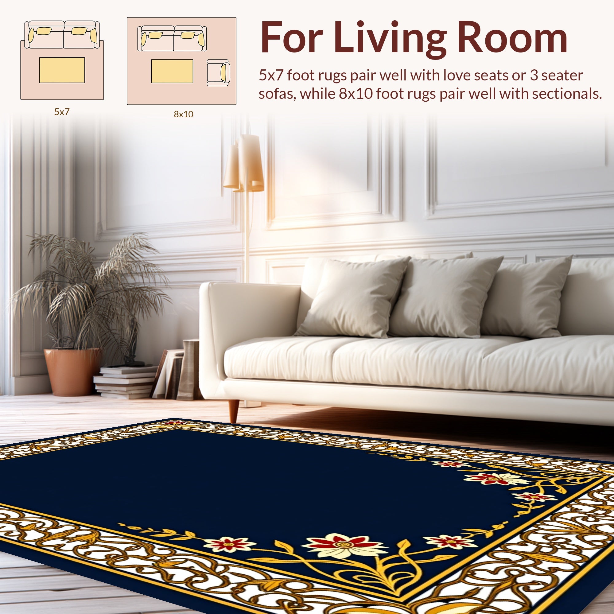 Ornate Floral Border Design Rug