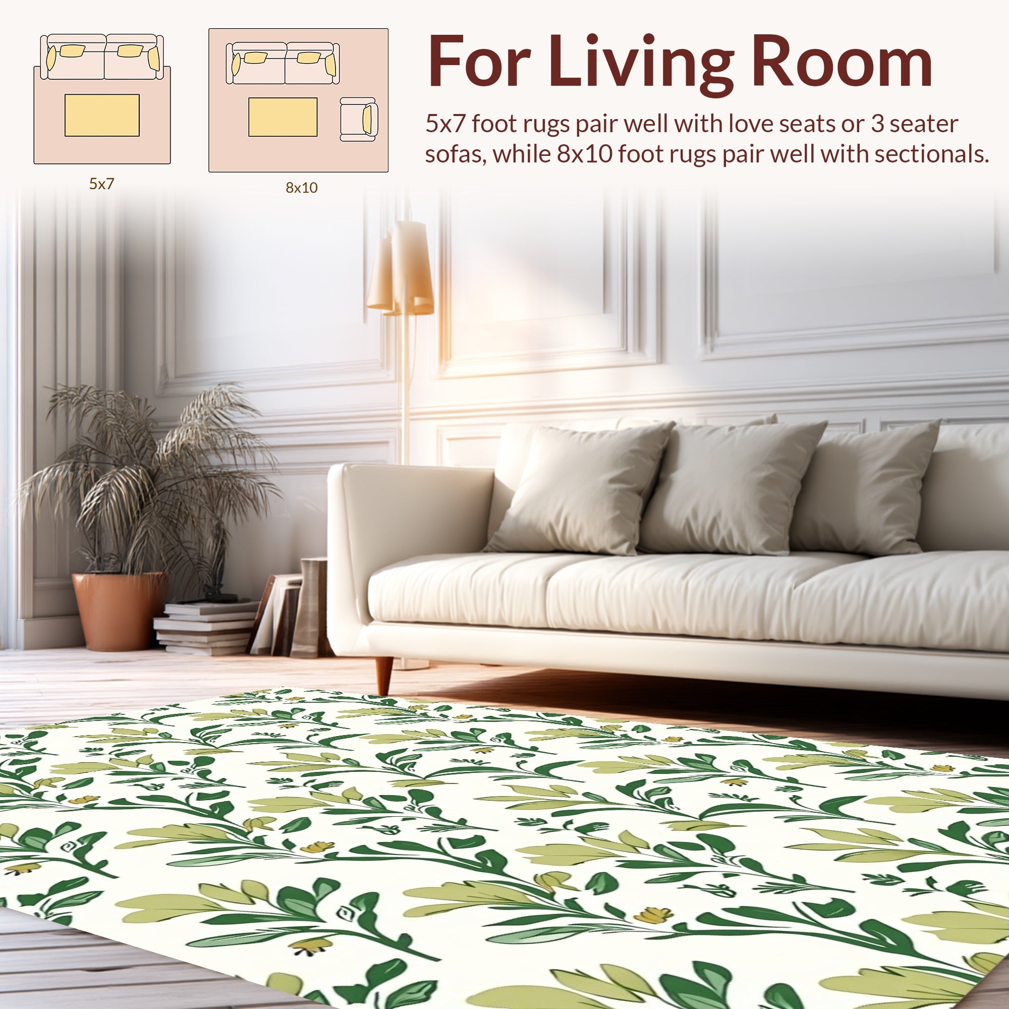 Green Floral Botanical Vine Pattern Rug